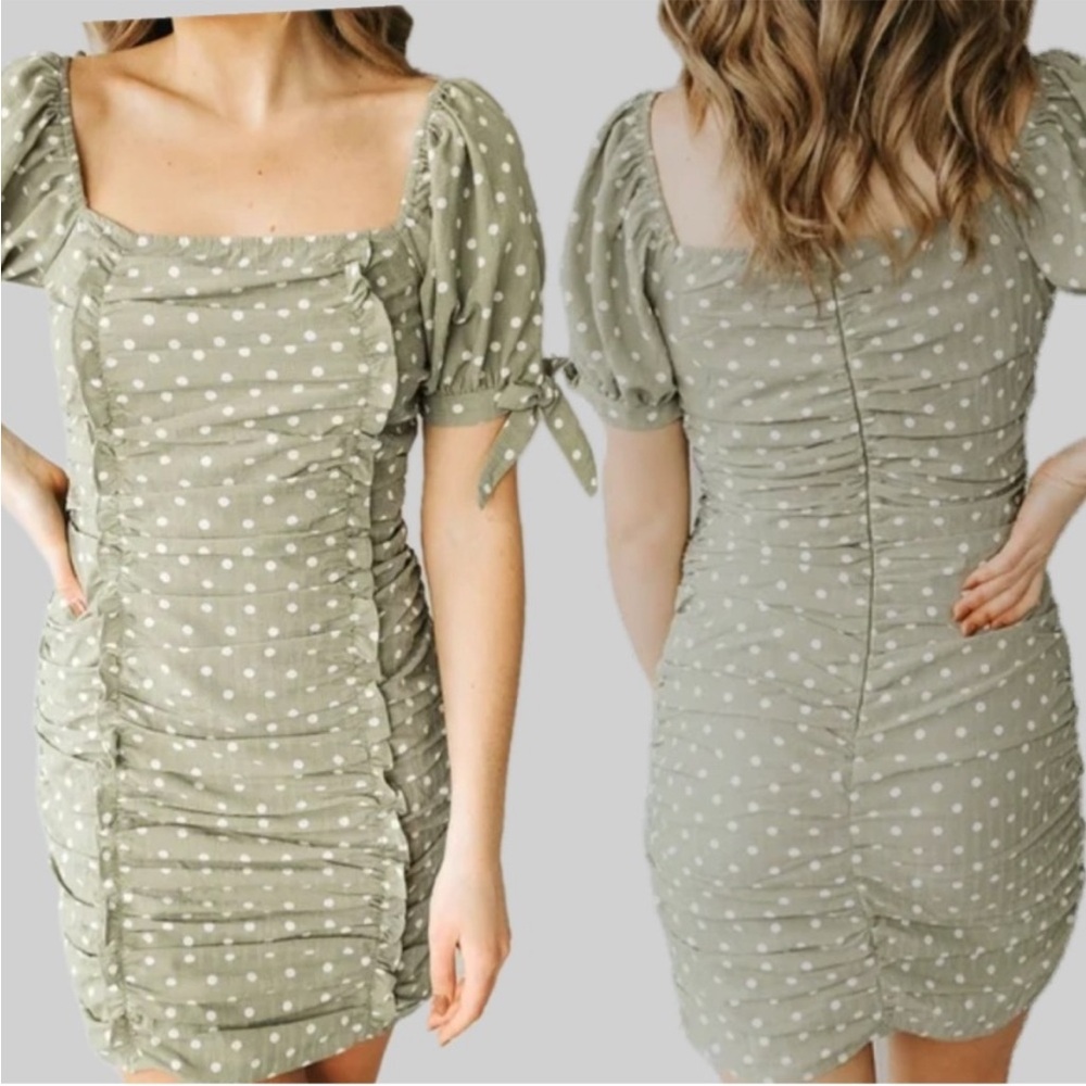 Green Polka Dot Ruched Top